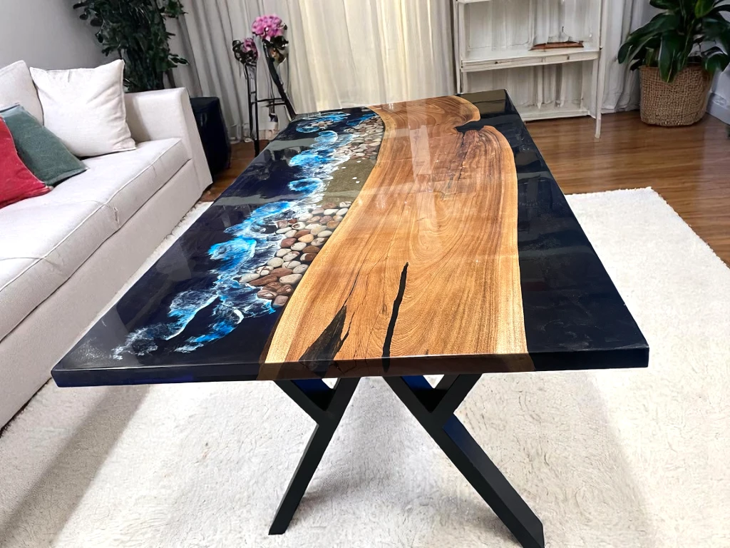 Ocean Blue & Black Epoxy Table -Artisanal Beauty